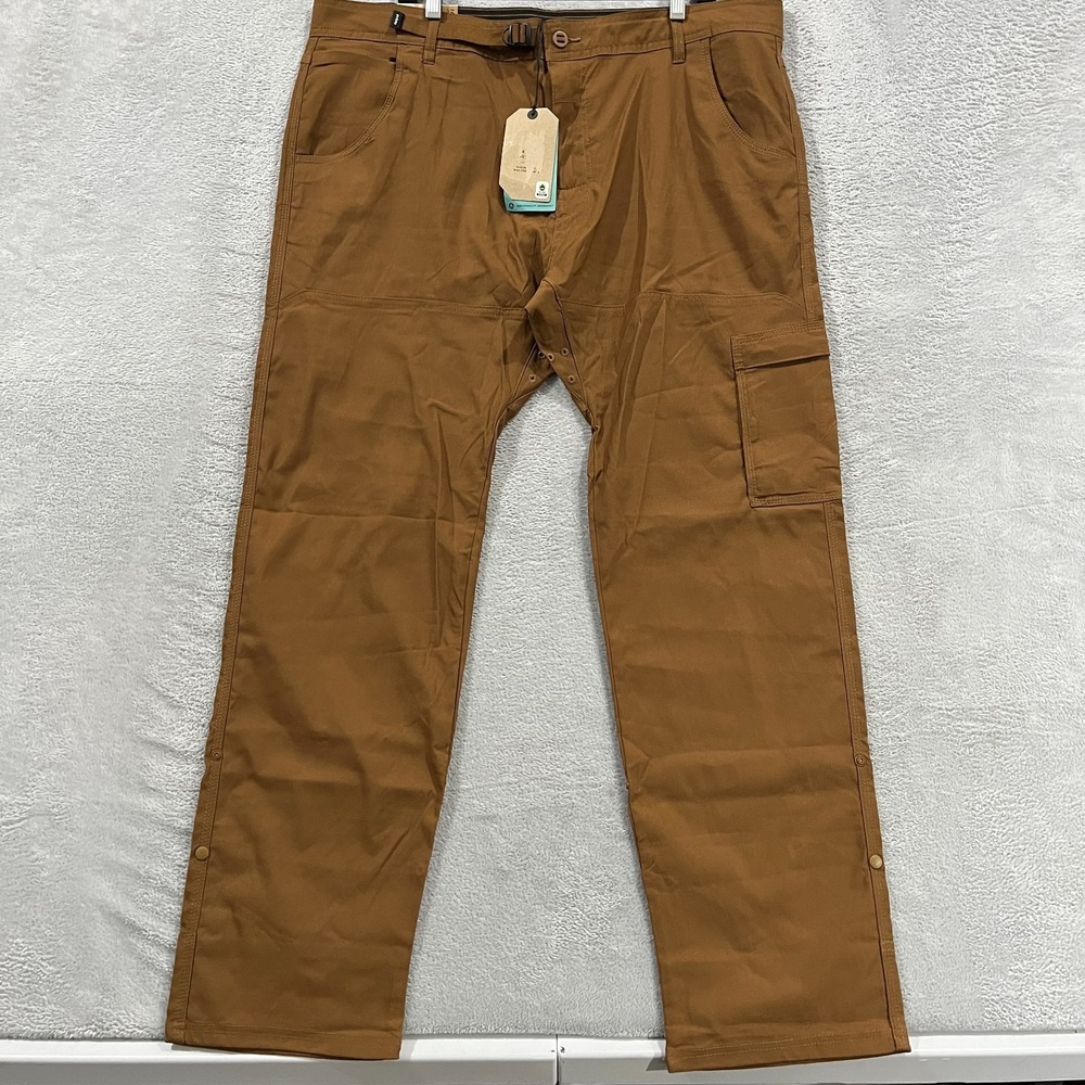 PrAna Stretch Zion Slim Pants II Men 40x32 Hiking Brown Outdoor Stretch Belted